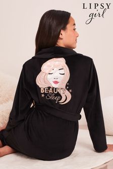 Черный - Велюровый халат с вышивкой Lipsy (K57724) | €34 - €46