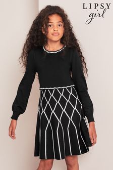 Lipsy Monochrome Check 2in1 Long Sleeve Knitted Dress (K57744) | BGN 115 - BGN 138