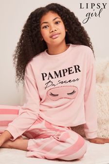 Lipsy Pink Velour Twosie Graphic Pyjamas (K57750) | LEI 199 - LEI 265