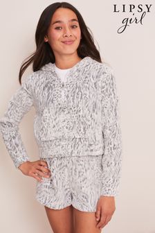 Grau mit Animalprint - Lipsy Kurzer, zweiteiliger Fleece-Pyjama (K57762) | 17 € - 23 €