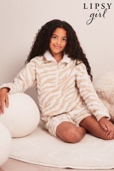 Crem model animal - Pijamale scurte din fleece Lipsy (K57764) | 182 LEI - 248 LEI