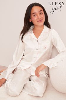 Lipsy White Fluted Sleeve Satin Pyjamas (K57767) | €22 - €29