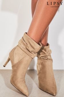 Camel - Lipsy Ankle Suedette Ruched Mid Heeled Boot (K57787) | kr800