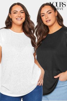 Yours Curve White 2 Pack Linen Look T-Shirt (K57936) | INR 3,351