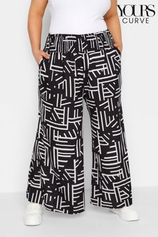 Yours Curve Black Shirred Waist Wide Leg Geo Trouser (K57950) | KRW44,300