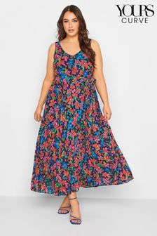 Yours Curve Blue London Floral Pleated Maxi Dress (K58118) | €27