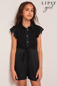 Lipsy Black Lace Button Through Playsuit (K58322) | €14 - €18