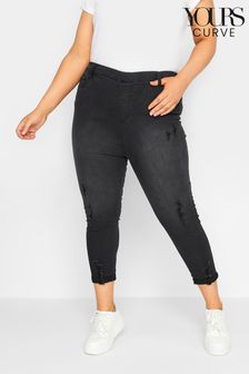 Yours Curve Black Cropped Grace Turn Up Ripped Jegging (K58367) | $44