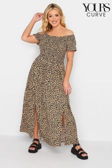 Yours Curve Brown Shirred Bardot Maxi Dress (K58381) | 54 €