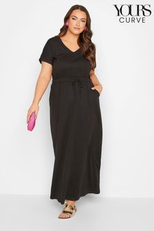 Črna - Dolga obleka v barvi majice s kratkimi rokavi Yours Curve (K58388) | €30
