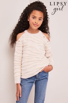 Lipsy Cream Zebra Print Cold Shoulder Knitted Jumper (K58493) | €21 - €27