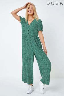 Dusk Green Polka Dot Print Culotte Jumpsuit (K58810) | 172 zł