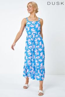 Večslojna dolga obleka s cvetličnim potiskom in tankimi naramnicami Dusk (K58814) | €28