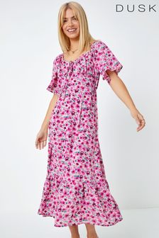 Dusk Pink Multi Floral Print Sweetheart Midi Dress (K58816) | €41