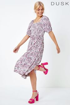 Dusk Pink Multi Ditsy Spot Print Shirred Milkmaid Dress (K58820) | €42