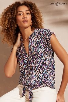 Violett, abstrakt - Love & Roses Ärmelloses Jersey-Hemd mit V-Ausschnitt und Schnürverschluss vorne (K58904) | 22 €