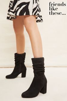 Friends Like These Black Regular Fit Block Heel Ruched Long Boots (K58988) | 74 €