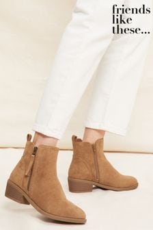 Friends Like These Brown Regular Fit Side Zip Low Heel Ankle Boot (K58995) | $57
