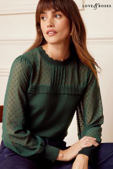 Grün - Love & Roses Langärmeliger Pullover aus transparentem Dobby-Gewebemix (K59150) | 58 €