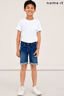 Bleu moyen - Name It Boys Jean Shorts avec ourlet à revers et taille ajustable (K59908) | €10