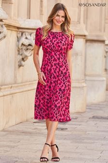 Sosandar Pink Animal Short Sleeve Midi Dress (K59966) | €43