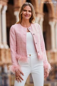Sosandar Pink Boucle Feather Trim Jacket (K59995) | €117