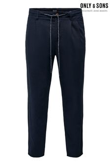 Only & Sons Navy Blue Tie Waist Trousers Contains Linen (K60089) | €33