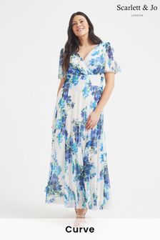 Scarlett & Jo Cream & Blue Floral Isabelle Angel Sleeve Maxi Dress (K60157) | €108