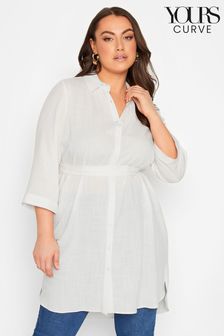 Weiß - Yours Curve Lang geschnittenes Hemdkleid mit Bindegürtel (K60426) | 22 €