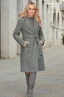 Lipsy Grey Relaxed Belted Boucle Smart Wrap Trench Coat (K60478) | 404 QAR