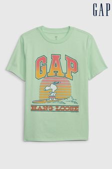 Gap Green Peanuts Cartoon Graphic Crew Neck Short Sleeve T-Shirt (K60668) | €10.50