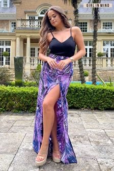 Girl In Mind Black  Purple Tropical Floral Farah 2 in 1 Cami Maxi Dress (K60843) | €26