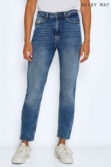 NOISY MAY Mid Wash Blue High Waisted Straight Leg Jeans (K60905) | $58