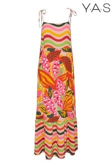 Y.A.S Multi Tropical Stripe Mix Cami Midi Tiered Dress (K61052) | €41