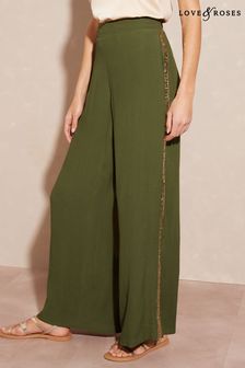 Зеленый хаки - Легкие брюки с широкими штанинами по бокам Love & Roses (K61054) | €25