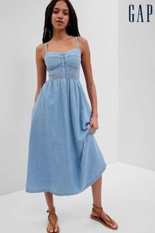 Gap Blue Organic Cotton Denim Corset Midi Dress (K61065) | 97 €