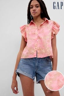 Gap Pink Floral Ruffle Sleeve Cropped Shirt (K61074) | €19.50