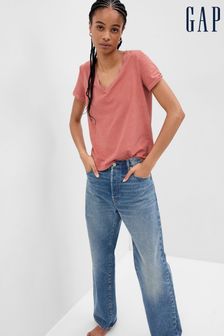Gap Pink Organic Cotton Vintage Short Sleeve V-Neck T-Shirt (K61109) | €12.50