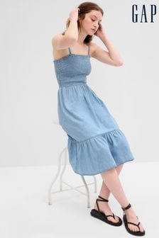 Gap Blue Smocked Denim Midi Dress (K61110) | 59 €