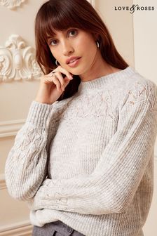 Siva - Love & Roses pleten pleten pulover z dolgimi rokavi iz izredno mehke tkanine (K61178) | €24
