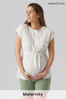 Mamalicious White Maternity Lace Detail Nursing Top (K61181) | ₪ 151