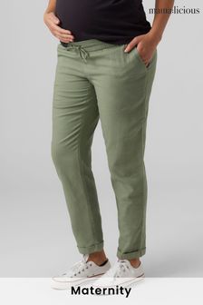 Mamalicious Green Maternity Linen Blend Trouser (K61182) | €19.50