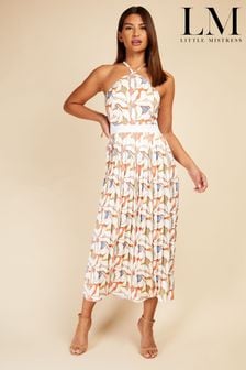 Little Mistress White Multi Print Halter Neck Pleat Midaxi Dress (K61395) | 60 €