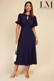 Little Mistress Navy Blue Puff Sleeve Textured Midaxi Dress (K61400) | 50 €
