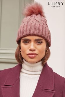 Lipsy Pink Cosy Knit Faux Fur Bobble Hat (K61506) | kr160