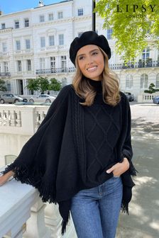 Lipsy Super Soft Cosy Roll Neck Cable Knit Poncho