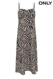 ONLY Zebra Print Printed Tie Front Cami Midi Dress (K61685) | €23