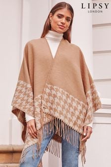 Lipsy Camel Super Soft Cosy Dogtooth Printed Cape (K61690) | €31
