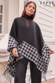 Lipsy Black Super Soft Cosy Dogtooth Printed Cape (K61836) | €11