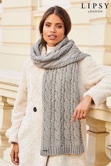 Lipsy Grey Cosy Oversize Cable Knit Scarf (K61839) | LEI 114